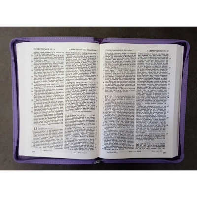 Bible Segond 1910, duo parme, similicuir souple, avec fermeture éclair