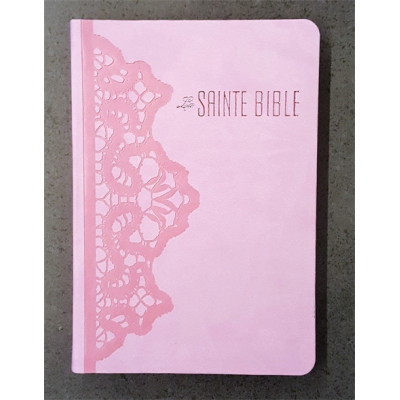 Bible souple similicuir Rose Dentelle, tranche blanche