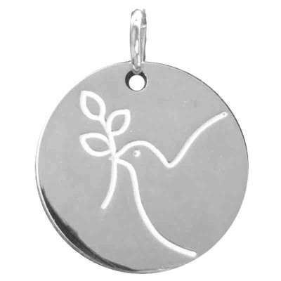 Médaille Colombe de Paix - argent 925% rhodié ø 18mm
