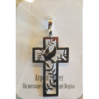  Croix pendentif Colombe/rameaux découpé - argent 925% - 18x30mm