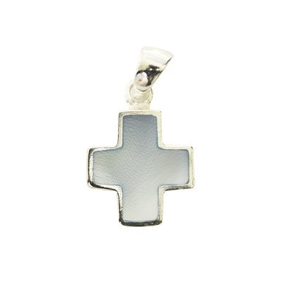 Pendentif croix nacré bleu - Argent 925% rhodié- 14mm