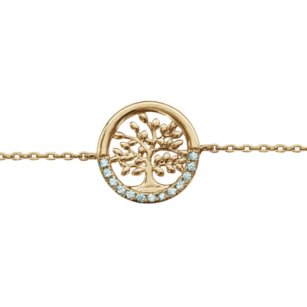  BRACELET PLAQUÉ OR ARBRE DE VIE OXYDES BLANCS SERTIS 16+3CM