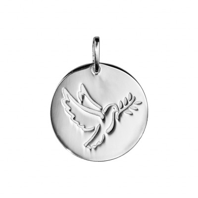 PENDENTIF ARGENT RHODIE MEDAILLE RONDE COLOMBE