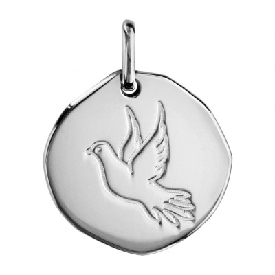 PENDENTIF ARGENT RHODIE GALET 18MM AVEC COLOMBE