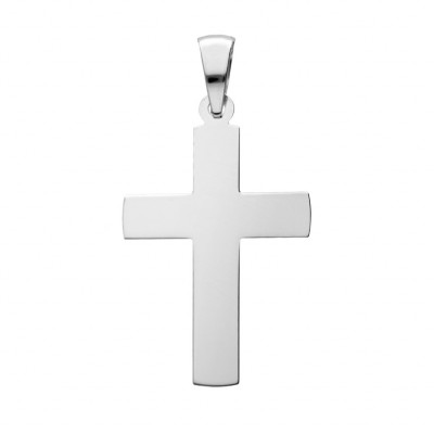 PENDENTIF GROSSE CROIX 32MM ARGENT RHODIE LISSE A GRAVER