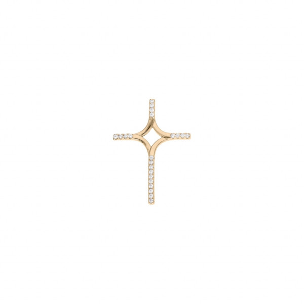 PENDENTIF CROIX ARGENT ET DORURE JAUNE AVEC OXYDES BLANCS SERTIS