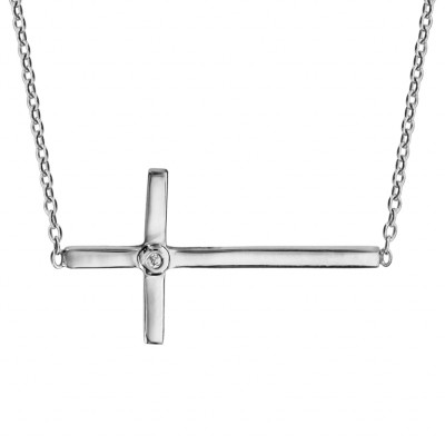 COLLIER ARGENT RHODIE CROIX COUCHEE 1 OXYDE BLANC 39,5+3CM 