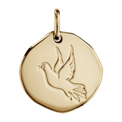 PENDENTIF PLAQUÉ OR GALET 18MM AVEC COLOMBE