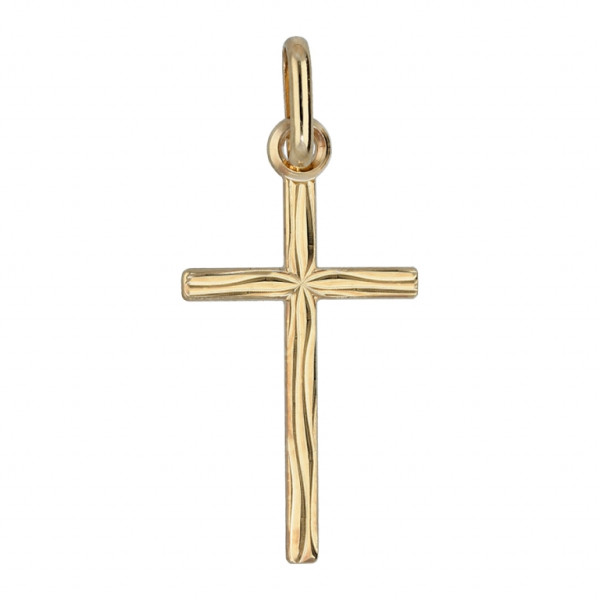 PENDENTIF PETITE CROIX PLAQUÉ OR "GRAVURE ASPECT BOIS"