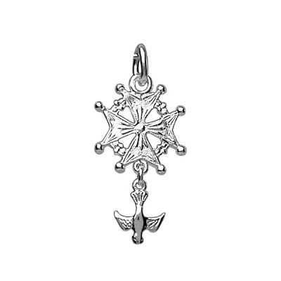 PENDENTIF CROIX HUGUENOTE ARGENT RHODIÉ 