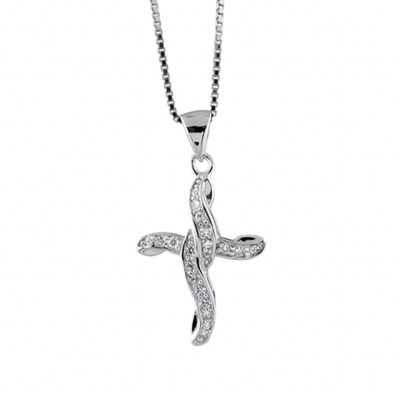 COLLIER ARGENT RHODIÉ PENDENTIF CROIX dim 20 x 15 mm STYLISEE OXYDES SERTIS 42CM