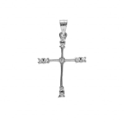 PENDENTIF ARGENT RHODIÉ CROIX 20X15MM AVEC OXYDES BLANCS SERTIS