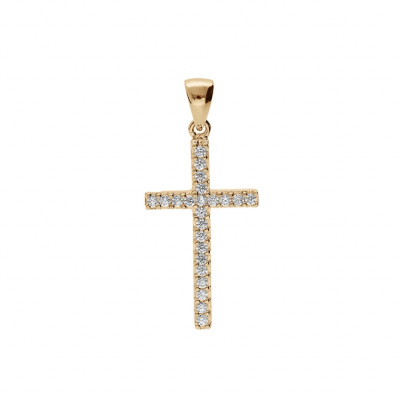 PENDENTIF PLAQUÉ OR CROIX AVEC OXYDES BLANCS 25 X 14MM