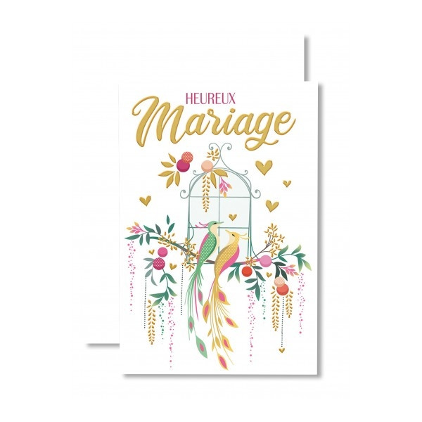 Carnet Joyeux Anniversaire de Mariage Oiseaux cœurs dorés