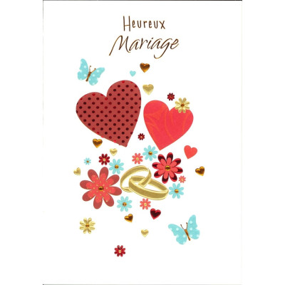 Carte double Heureux Mariage Coeurs