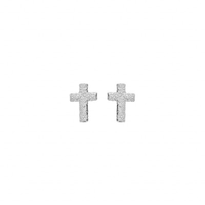 BOUCLES D'OREILLES TIGE ARGENT RHODIÉ CROIX GIVRE