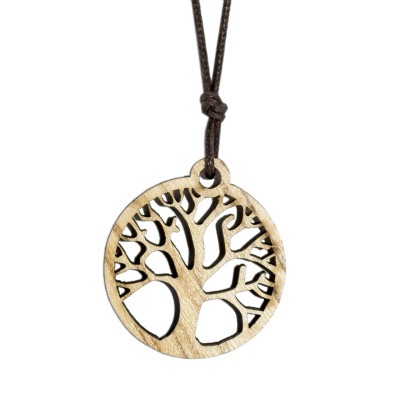 Pendentif Arbre de Vie sur corde - bois d'olivier - 26mm