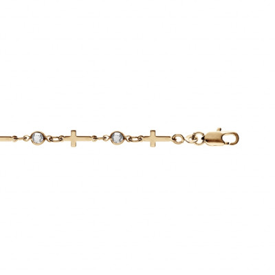 BRACELET PLAQUÉ OR CROIX ET OXYDES BLANCS 16+3CM 