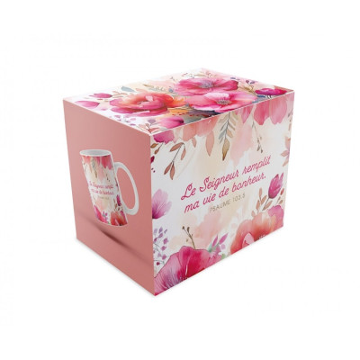 Tasse florale "Le Seigneur remplit ma vie de bonheur"