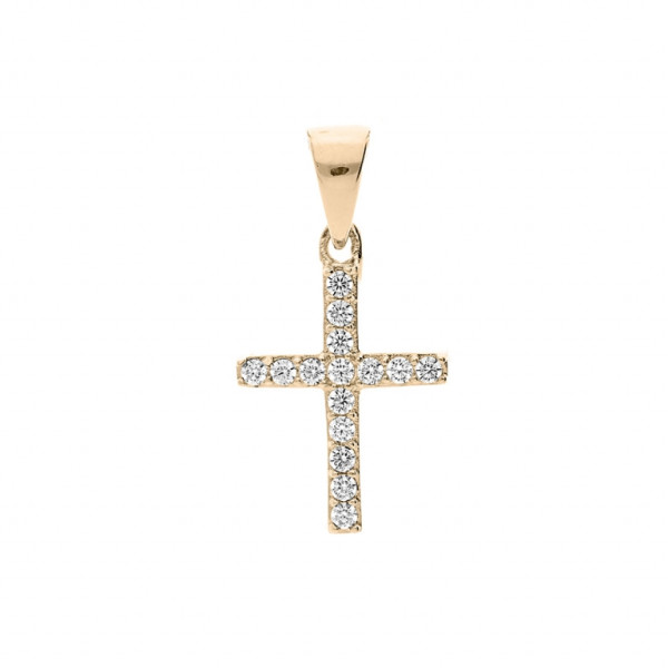 PENDENTIF PLAQUÉ OR CROIX OXYDES BLANCS SERTIS 