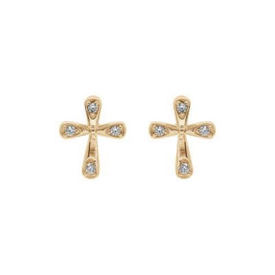 BOUCLES D'OREILLES TIGE PLAQUÉ OR 0.6 X 0.80MM OXYDES BLANCS SERTIS 
