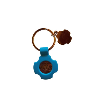 Porte clés Croix/JHS Bleu