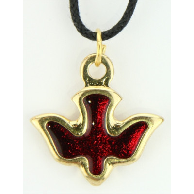 Colombe rouge doré avec émaille / cordon