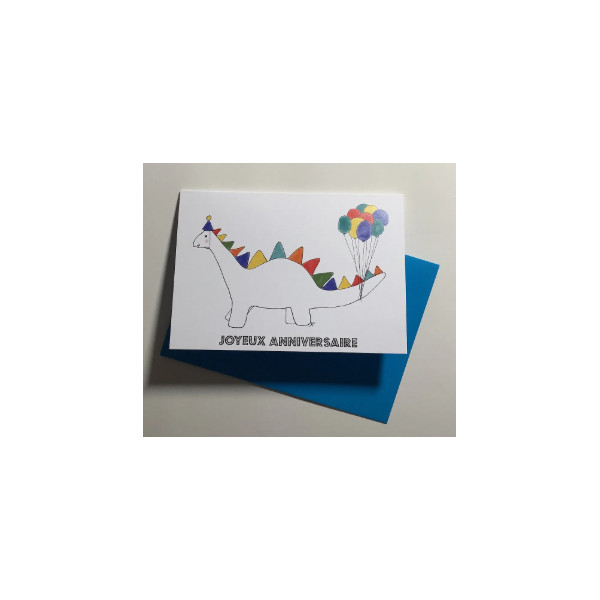Carte Double Anniversaire - Dinosaure avec ballons