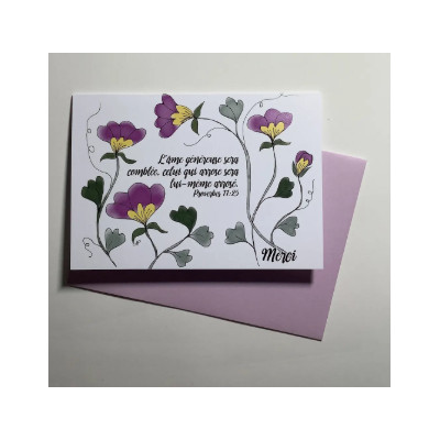 Carte Double Merci- Fleurs Clématite - Proverbes 11v25