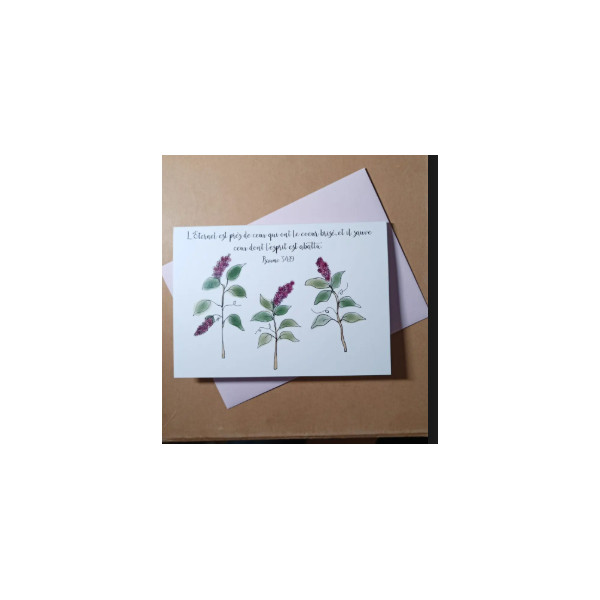 Carte Double  Sincères Condoléances Lilas Avec Verset Psaume 34v19