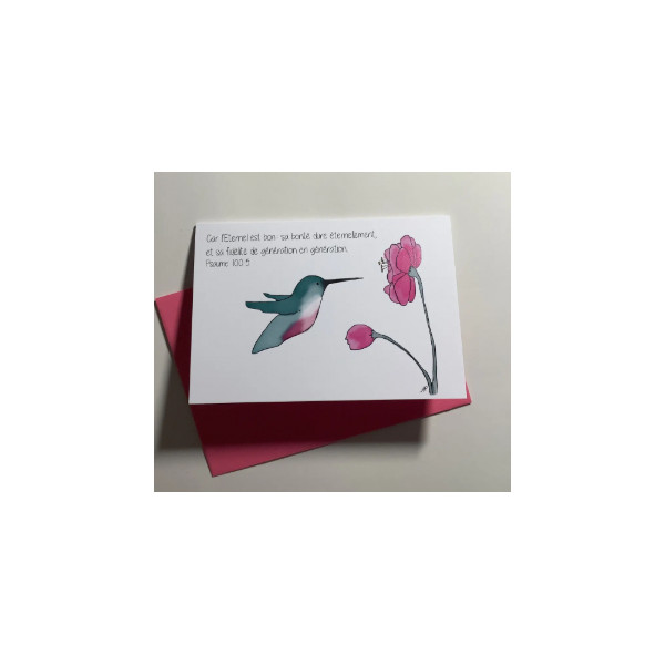 Carte Double Colibri Avec Verset Psaume 100v5