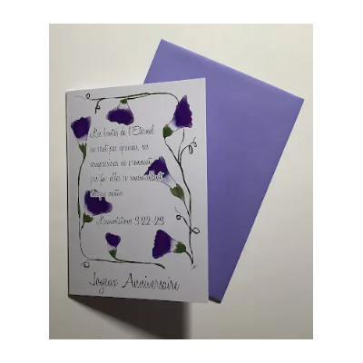 Carte Double Joyeux Anniversaire" Ipomée Verset Lamentations 3v22-23