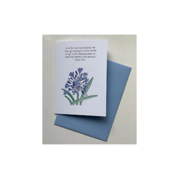 Carte Double Agapanthe Avec Verset Esaie 41v13