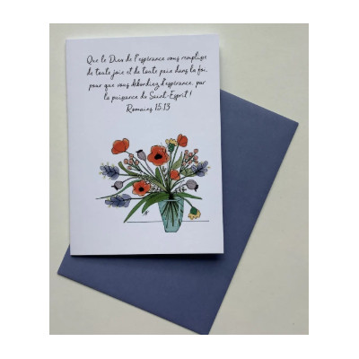 Carte Double Vase Coquelicots Avec Verset Romains 15v13