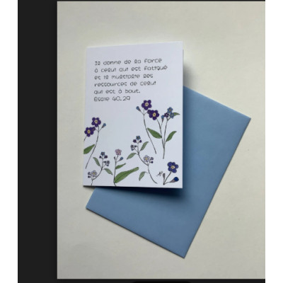 Carte Double Myosotis Avec Verset Esaie 40v29