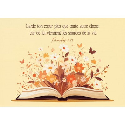 Carte Avec Verset Livre ouvert d'où jaillissent des fleurs