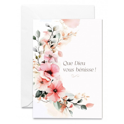 Carte Double Mariage Demi-couronne de fleurs sur fond blanc