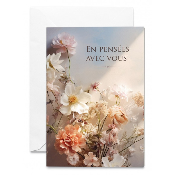 Carte Double Condoléances Bouquet de fleurs sur une table