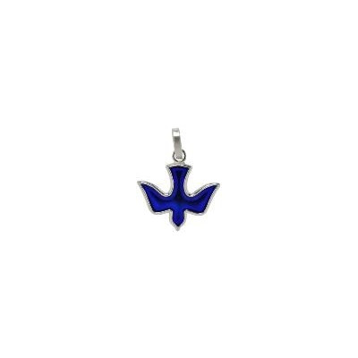  Médaille Colombe/bleu émaillé - argent 925% rhodié (14x16mm)