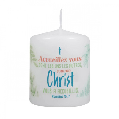 Petite bougie Mot d'ordre 2022 avec motif branches Rom.15, 7