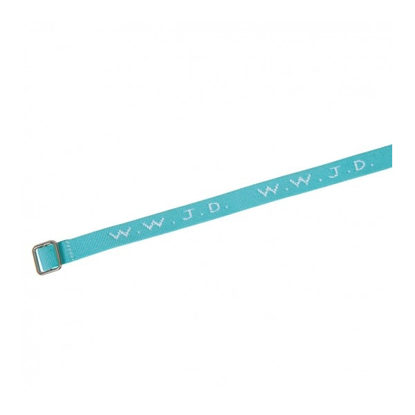 Bracelet tissé "WWJD" bleu ciel