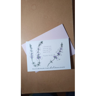 Carte Double  Sincères Condoléances Muflier Verset Psaume 145v18