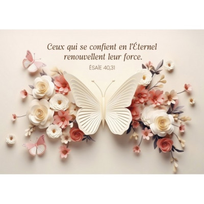 Carte Avec Verset Papillon et fleurs en origami