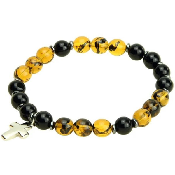 Bracelet - élastique/croix - ambre