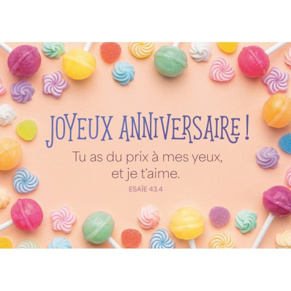 Carte Anniversaire Bonbons sur fond couleur pêche