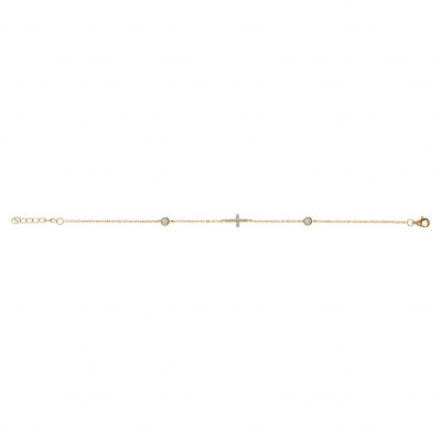 BRACELET ARGENT DORÉ 2 OXYDES BLANCS SERTIS CLOS AVEC CROIX OXYDES BLANCS SERTIS 16+3CM 