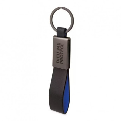 Porte-clé métal et similicuir noir et bleu