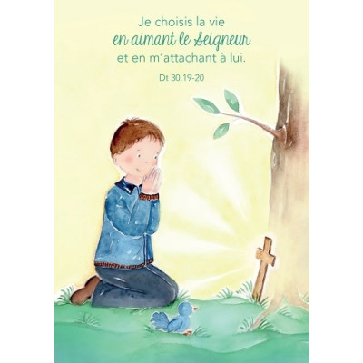 Signet enfant avec verset : Je choisis la vie en aimanrt le Seigneur et en m'attachant à lui.  Dt 30 v 19-20